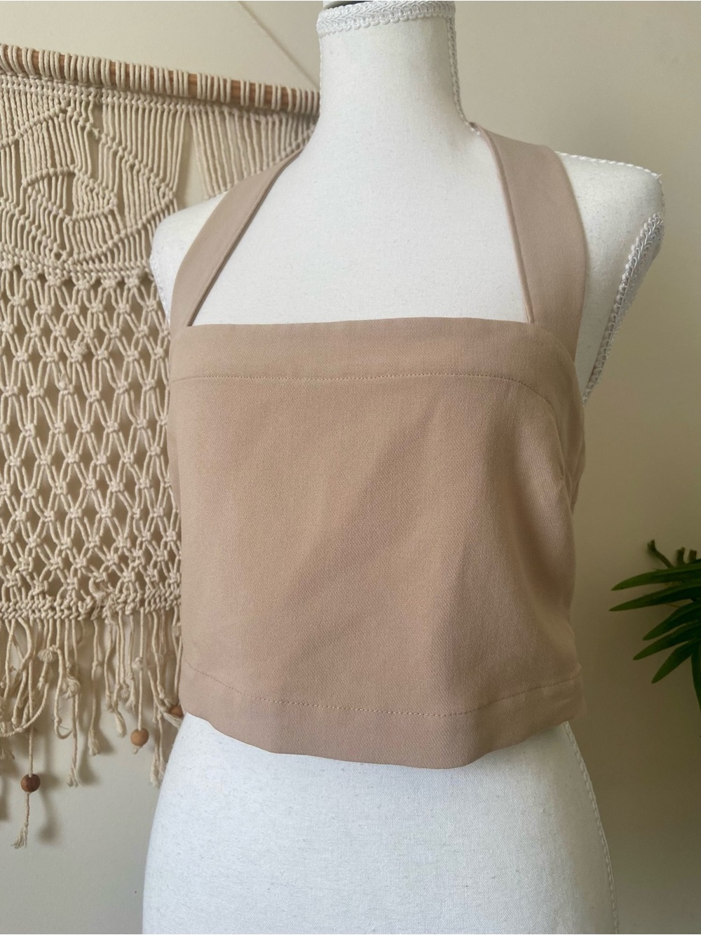 Abercrombie & Fitch Tan Square Neck Halter Crop Top Clean Girl Minimalist Earthy